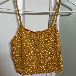 small american eagle mustard yellow floral cami tank top cropped